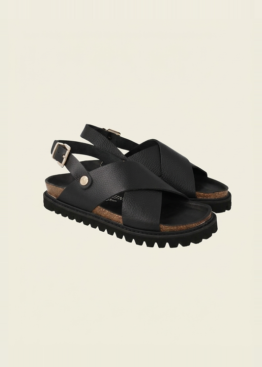 Sandales en cuir certifié | noir "melen embossed leather dark" new | Leather dark