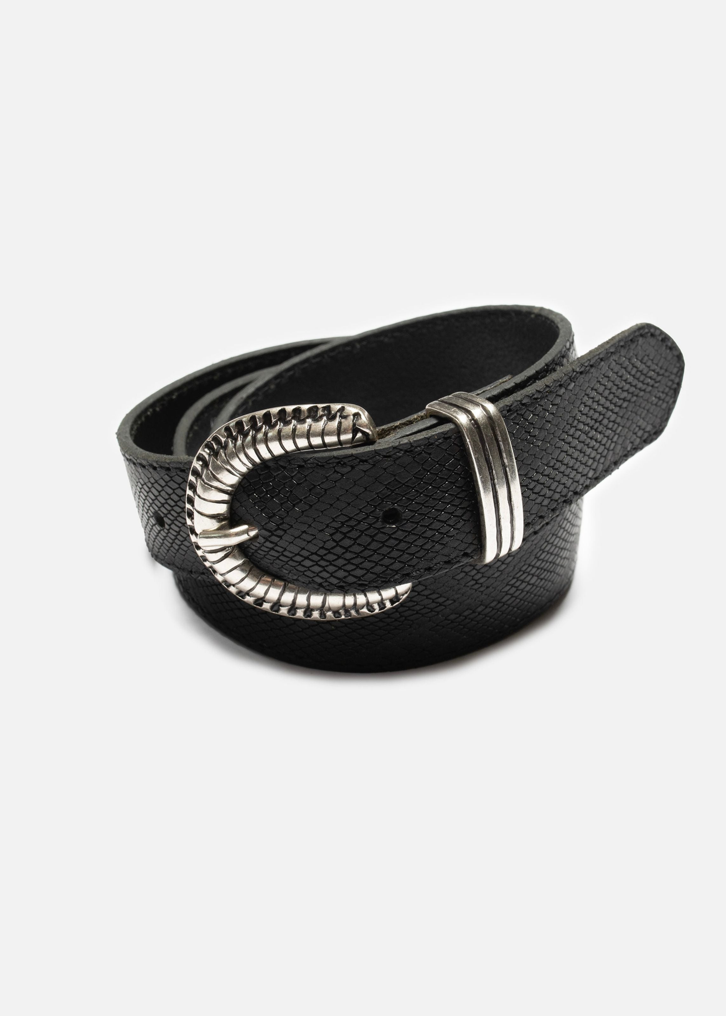 Ceinture en cuir à tannage végétal | noir "Faux reptile leather belt - black" | Black