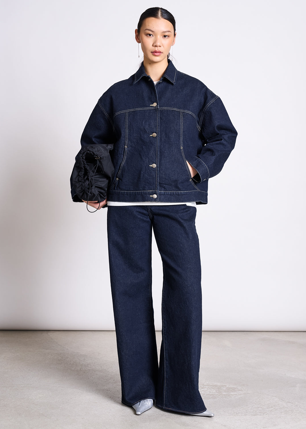 Veste denim en coton bio | brut à surpiqûres "vilme" | Blue denim