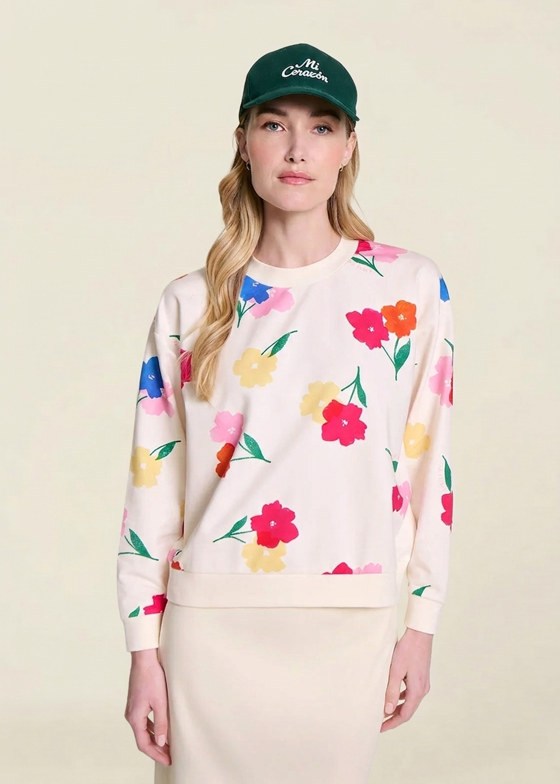 Sweat en coton bio | beige "swann anémones bouquet" | Anémones bouquet