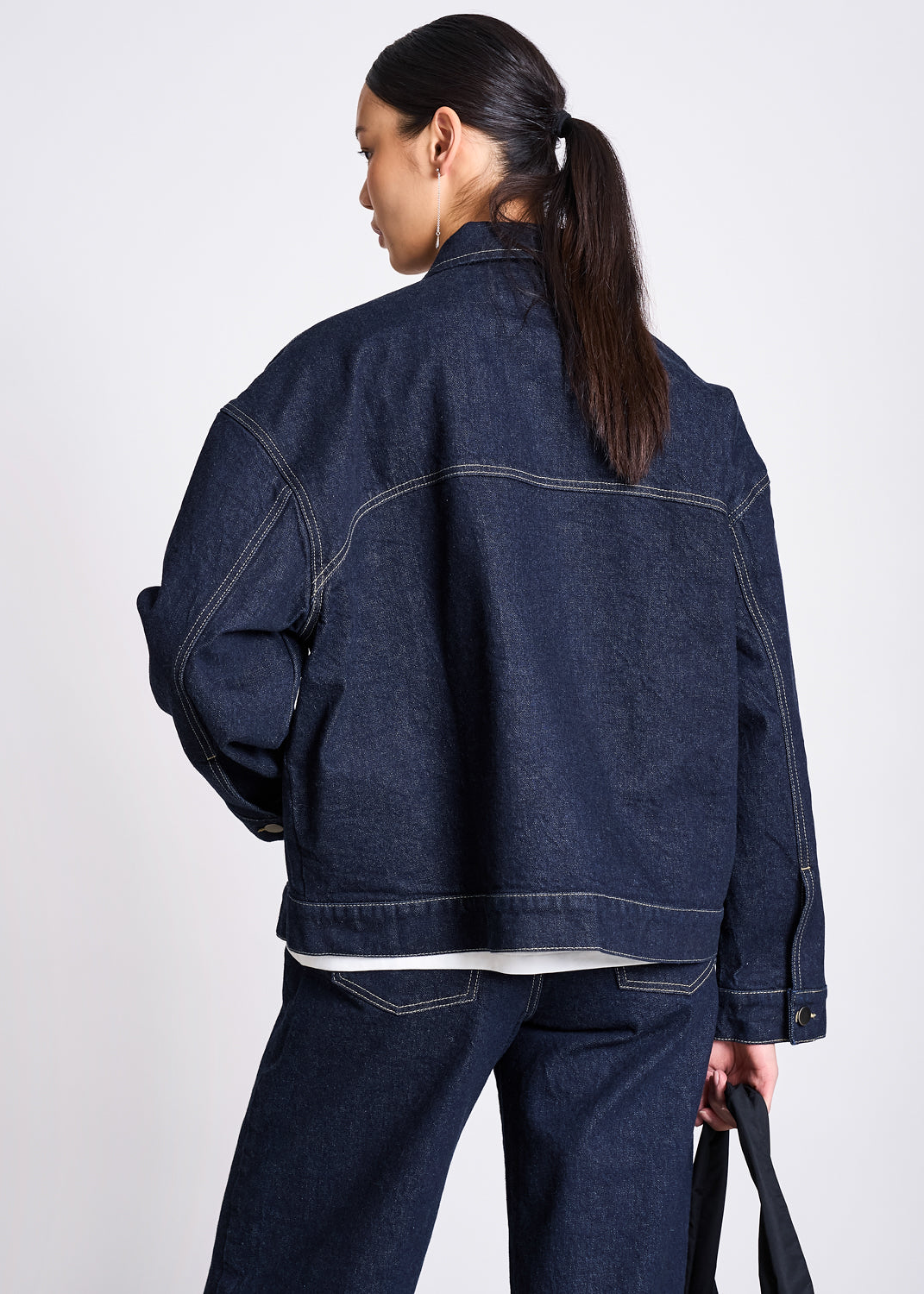 Veste denim en coton bio | brut à surpiqûres "vilme" | Blue denim
