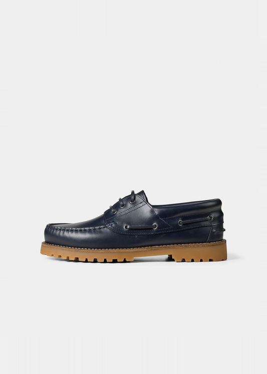 Chaussures bateau en cuir certifié | ollie boat shoe - navy leather | Bleu