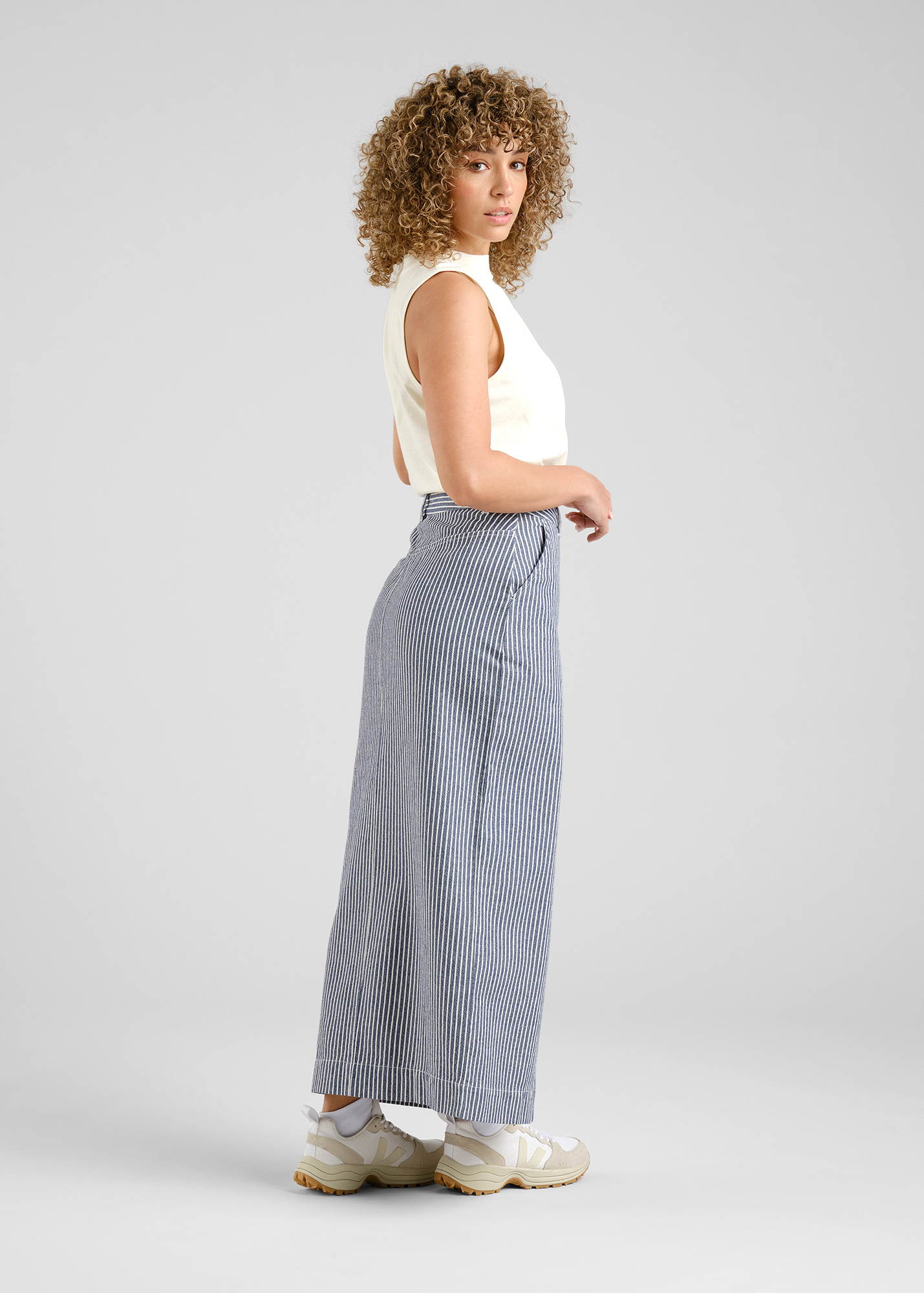 Jupe longue denim en coton bio | rayé "Skirt finsta work stripe blue" | Blue