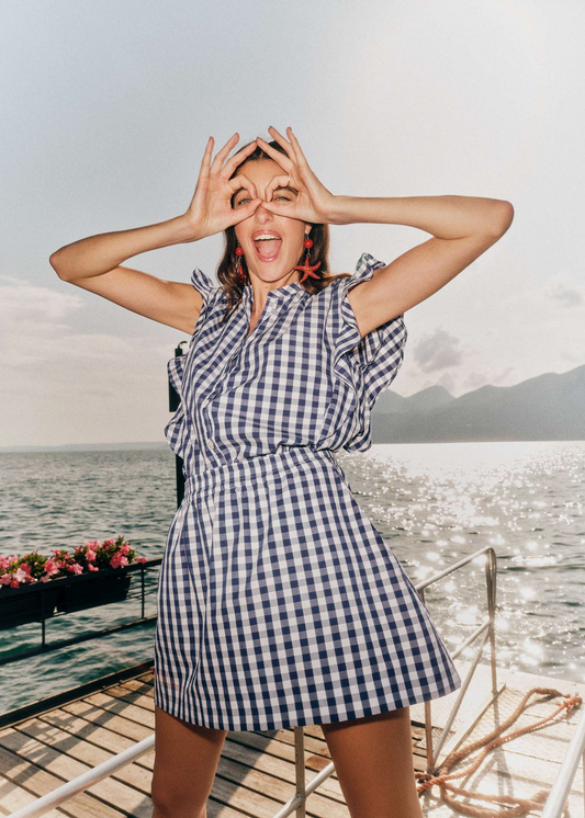 Blouse en coton bio | vichy bleu | Blue-white