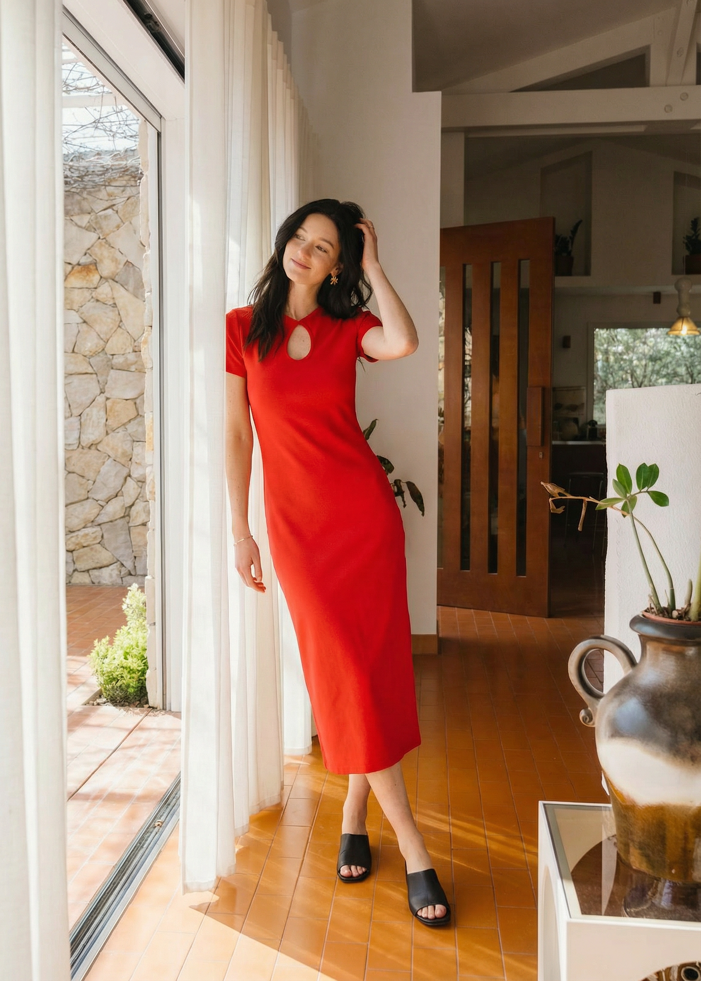 Robe longue goutte en coton bio "Lila" | rouge | Rouge