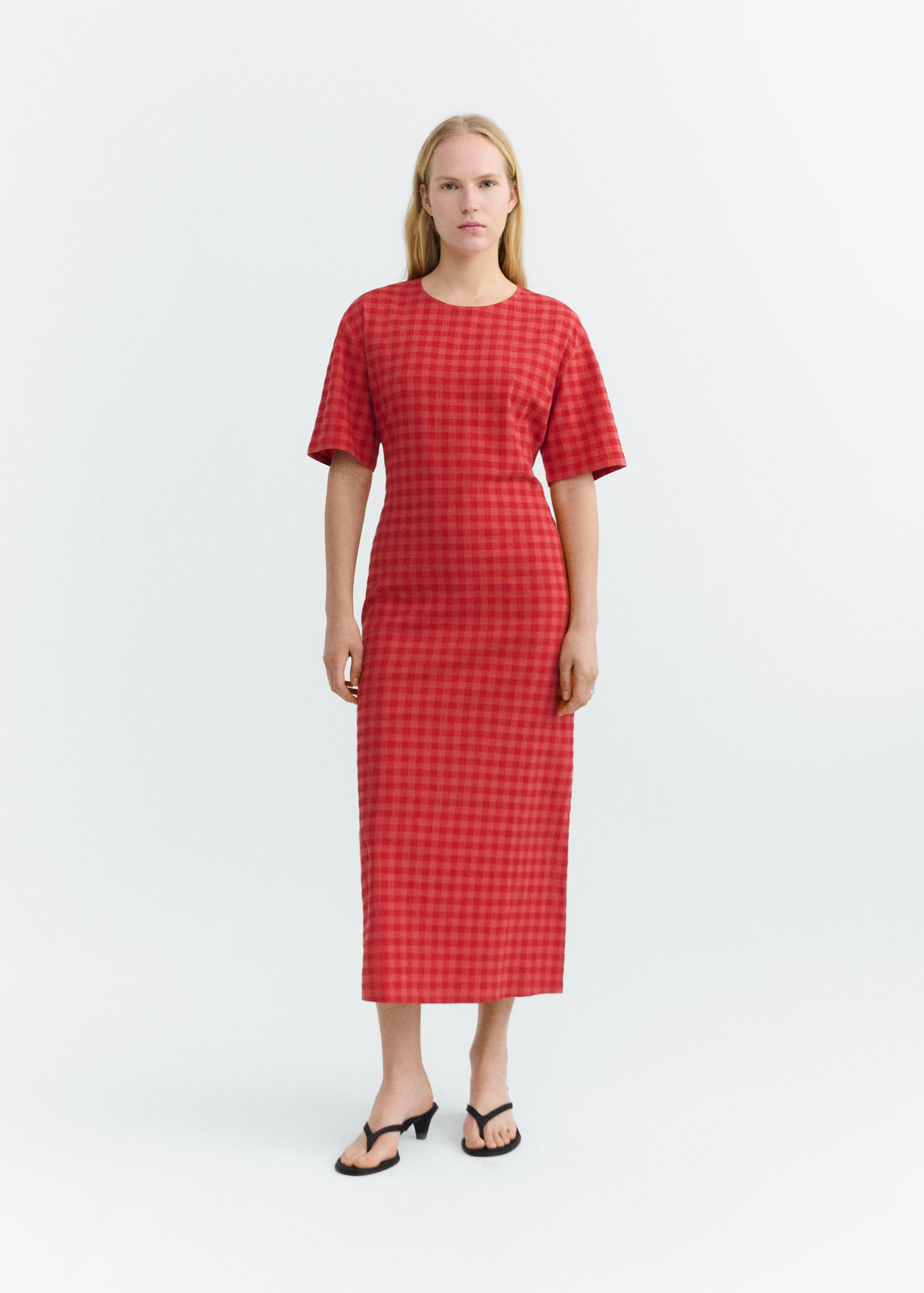 Robe en coton bio | rouge "red checks seersucker kina dress - red" - red | Red