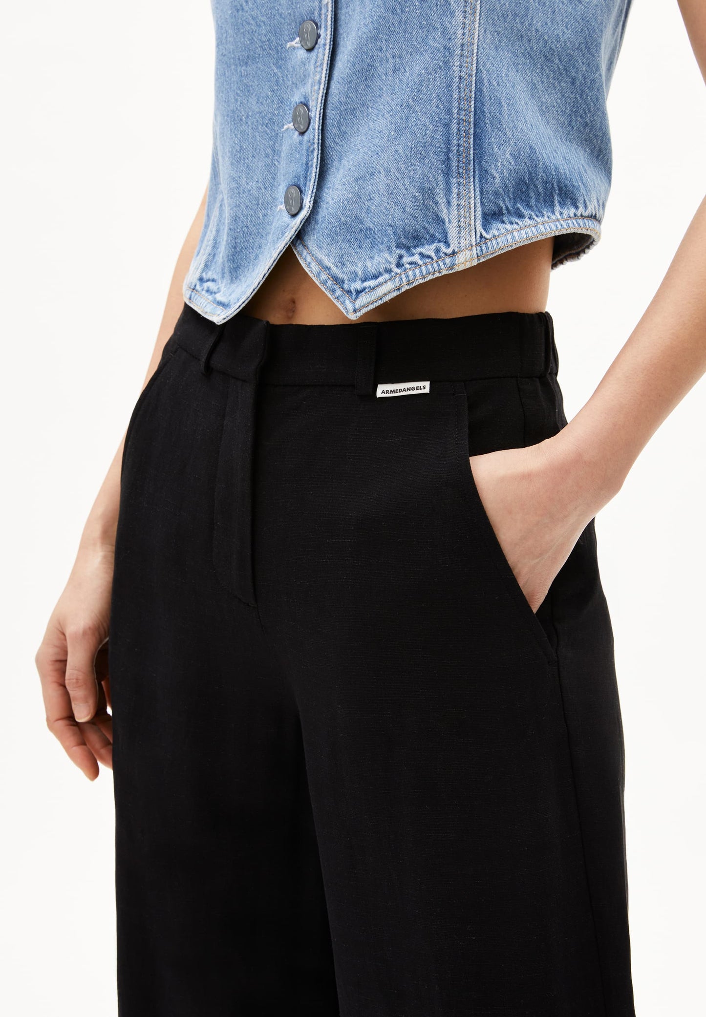 Pantalon ample en ecovero et lin | noir "Caarunus lino - black"