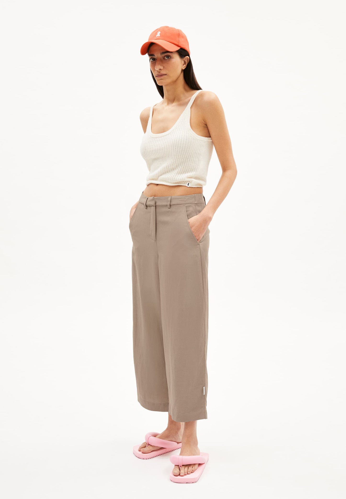 Pantalon ample en ecovero et lin | marron clair "caarunus lino - cinnamon dust"