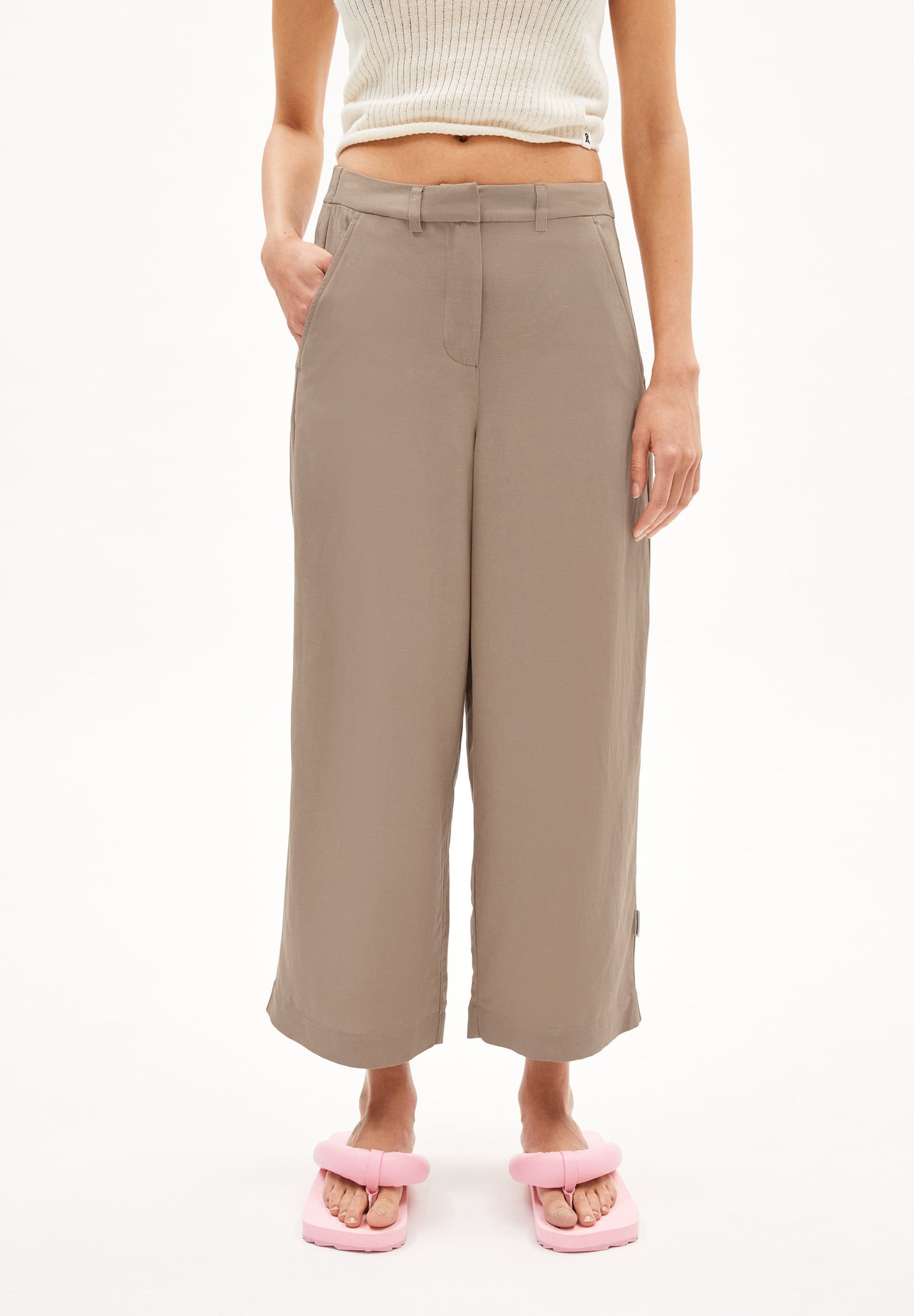 Pantalon ample en ecovero et lin | marron clair "caarunus lino - cinnamon dust"