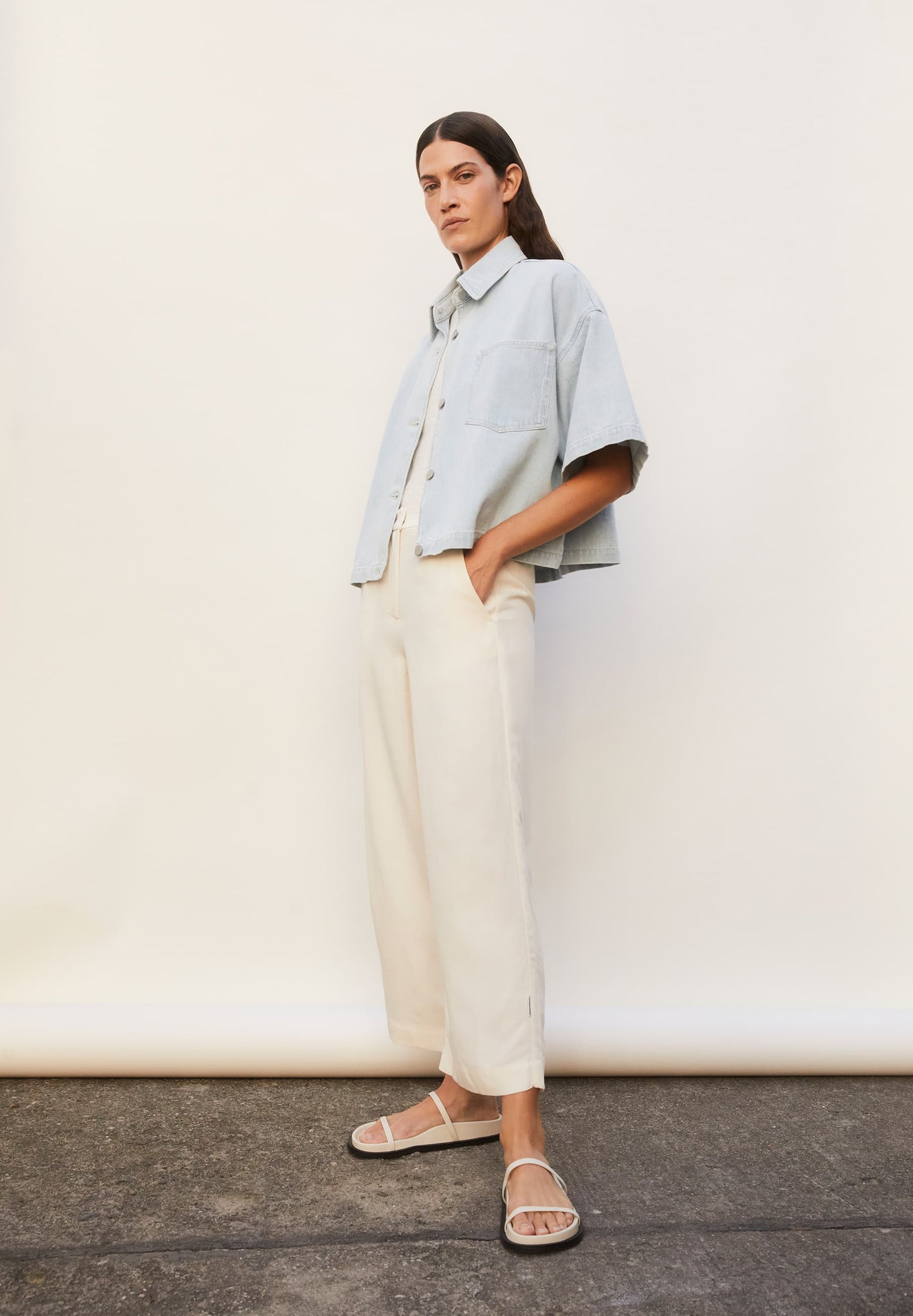 Pantalon ample en ecovero et lin | écru "caarunus lino - oatmilk"