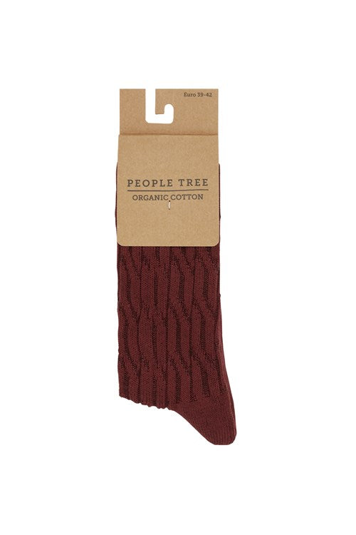 Chaussettes bordeaux en coton bio - cable socks burgundy