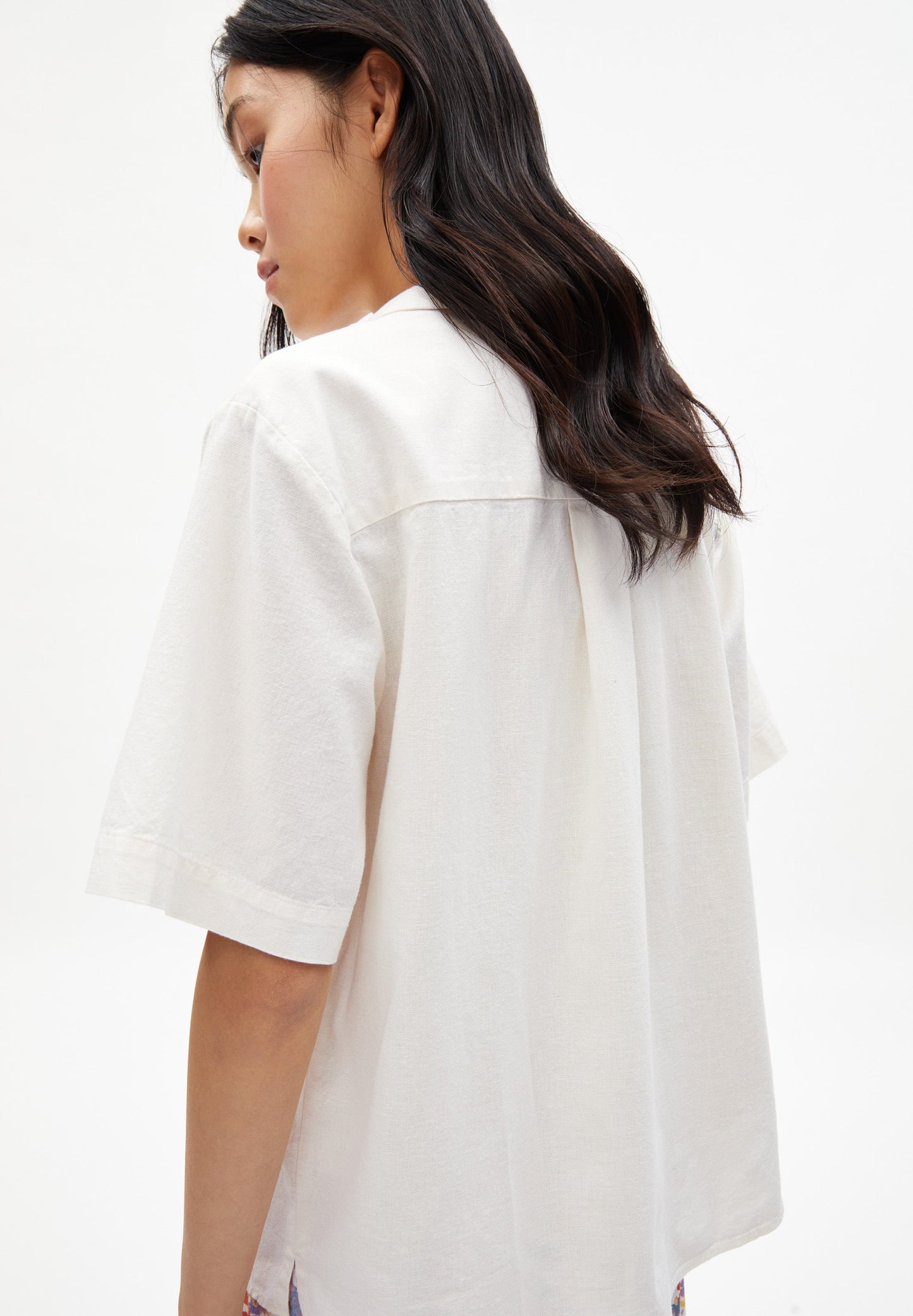 Chemise manches courtes écru en coton bio et lin - cameliaa lino off white