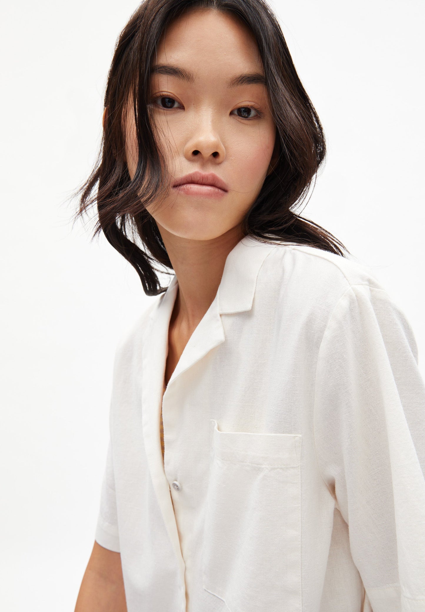 Chemise manches courtes écru en coton bio et lin - cameliaa lino off white