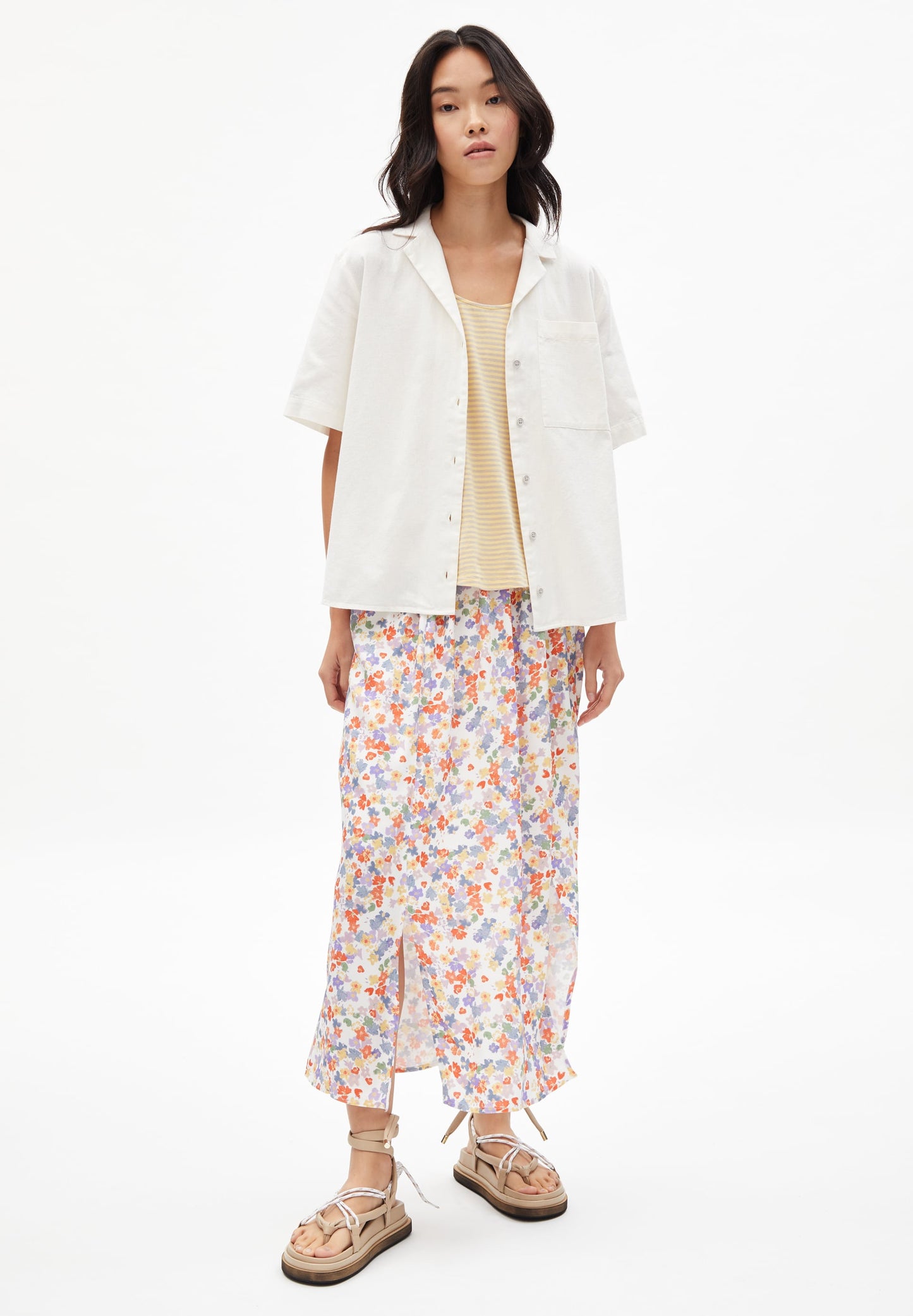 Chemise manches courtes écru en coton bio et lin - cameliaa lino off white