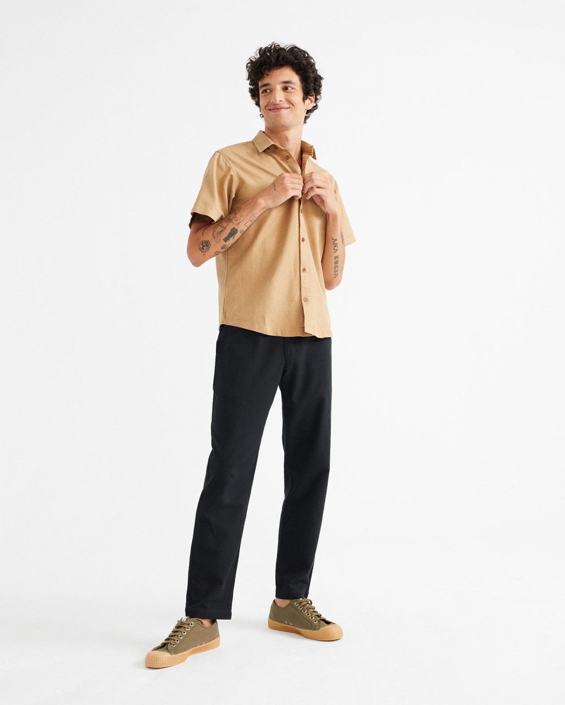 Chemisette camel en chanvre, coton bio et tencel