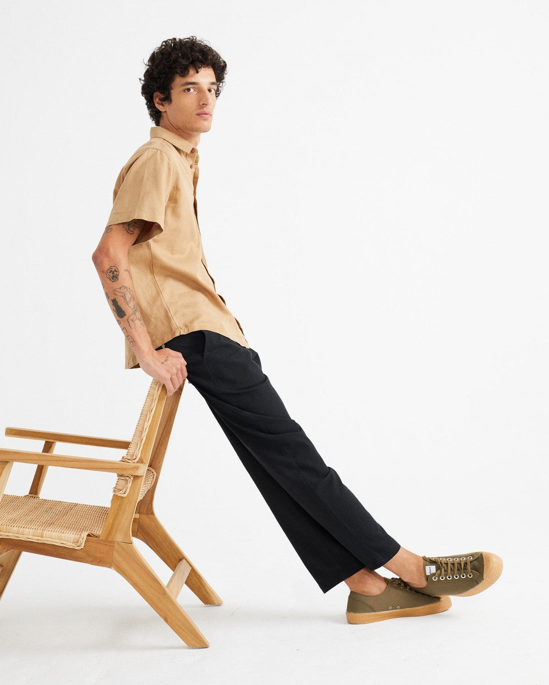 Chemisette camel en chanvre, coton bio et tencel