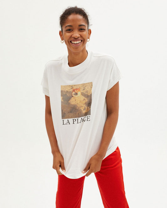 T-shirt imprimé blanc en coton bio - la plage t-shirt snow white