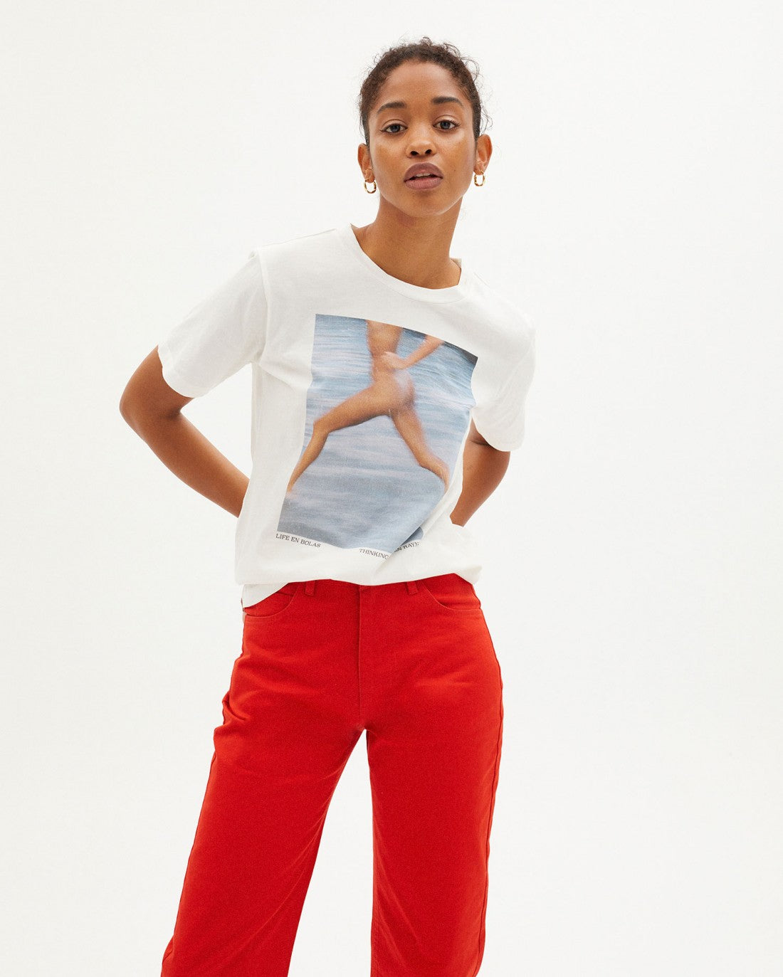 T-shirt blanc imprimé en coton bio - LIFE EN BOLAS T-SHIRT snow white