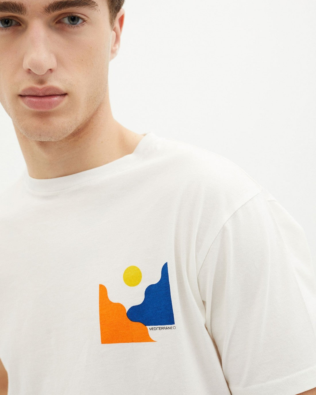 T-shirt blanc imprimé en coton bio - MEDITERRANEO CHEST T-SHIRT snow white