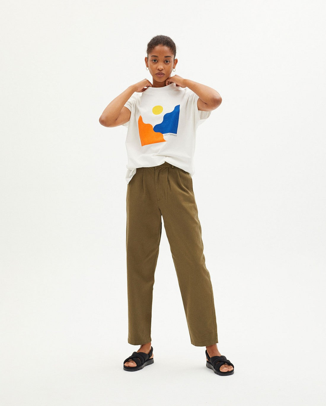 T-shirt blanc imprimé en coton bio - MEDITERRANEO T-SHIRT snow white
