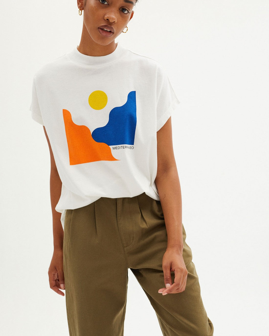 T-shirt blanc imprimé en coton bio - MEDITERRANEO T-SHIRT snow white