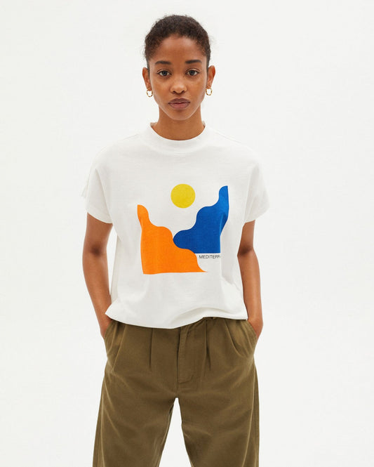 T-shirt blanc imprimé en coton bio - MEDITERRANEO T-SHIRT snow white