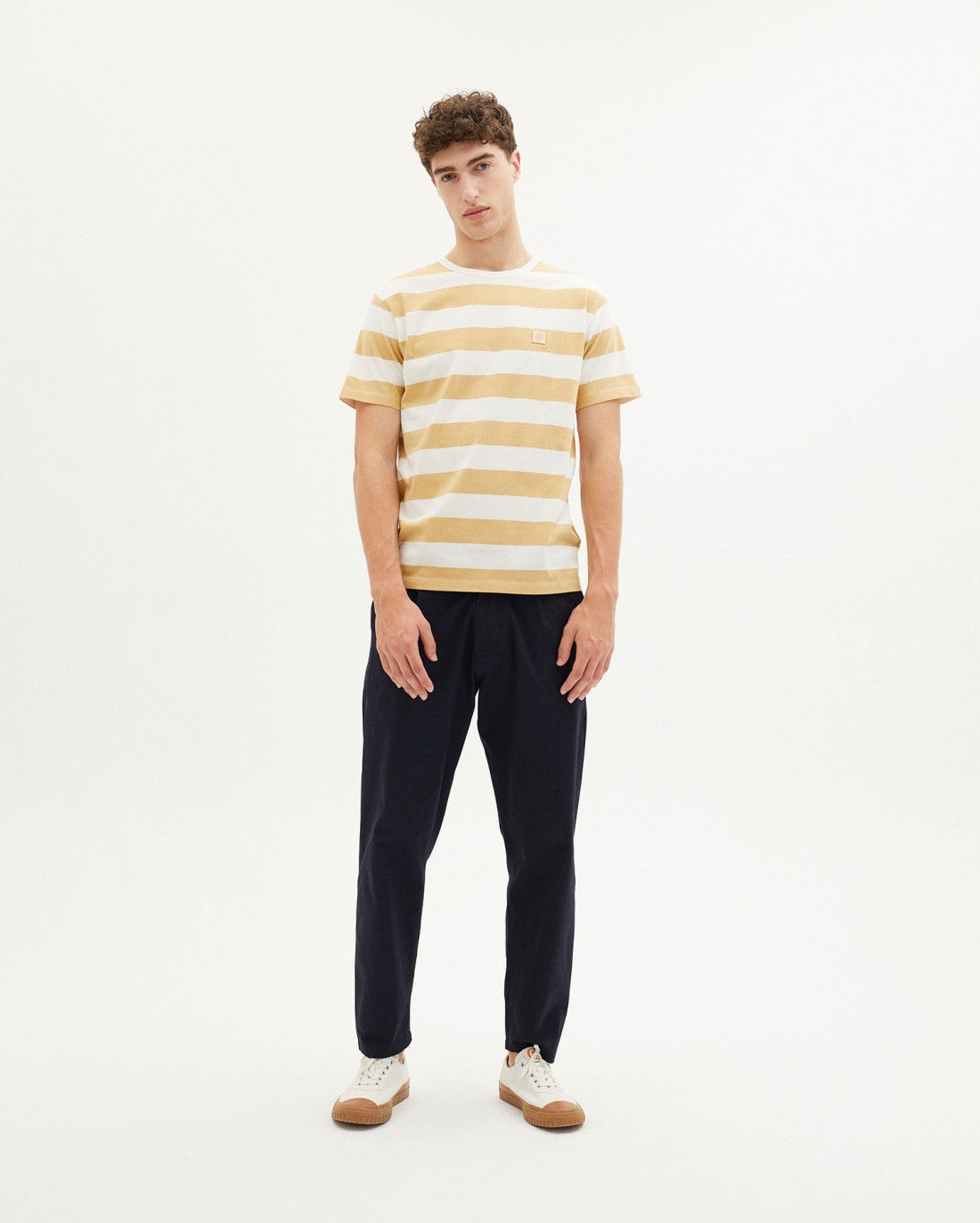 T-shirt rayé en coton bio MUSTARD STRIPES T-SHIRT curry