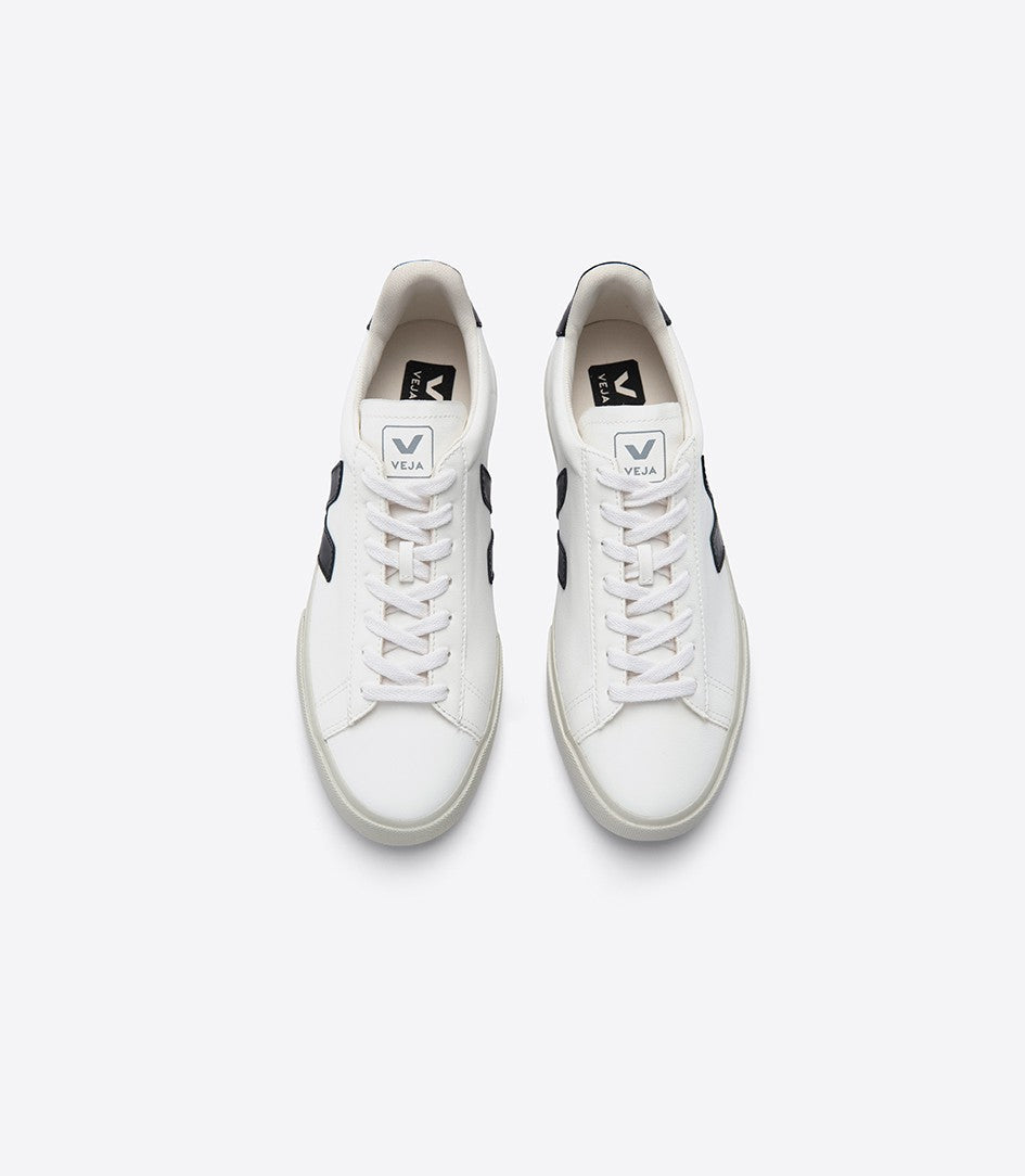 Baskets basses en cuir certifié | blanc et noir "camp leather white black"