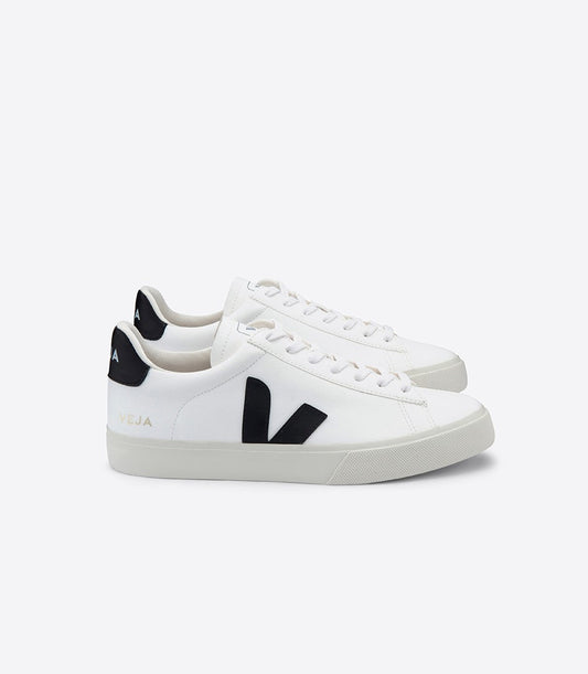 Baskets basses en cuir certifié | blanc et noir "camp leather white black"