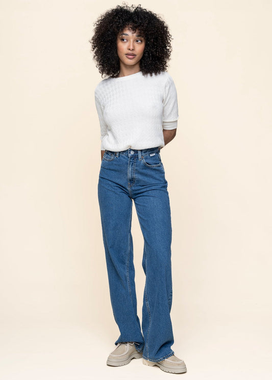 Jean droit large en coton recyclé | bleu "enijaa - daydream"