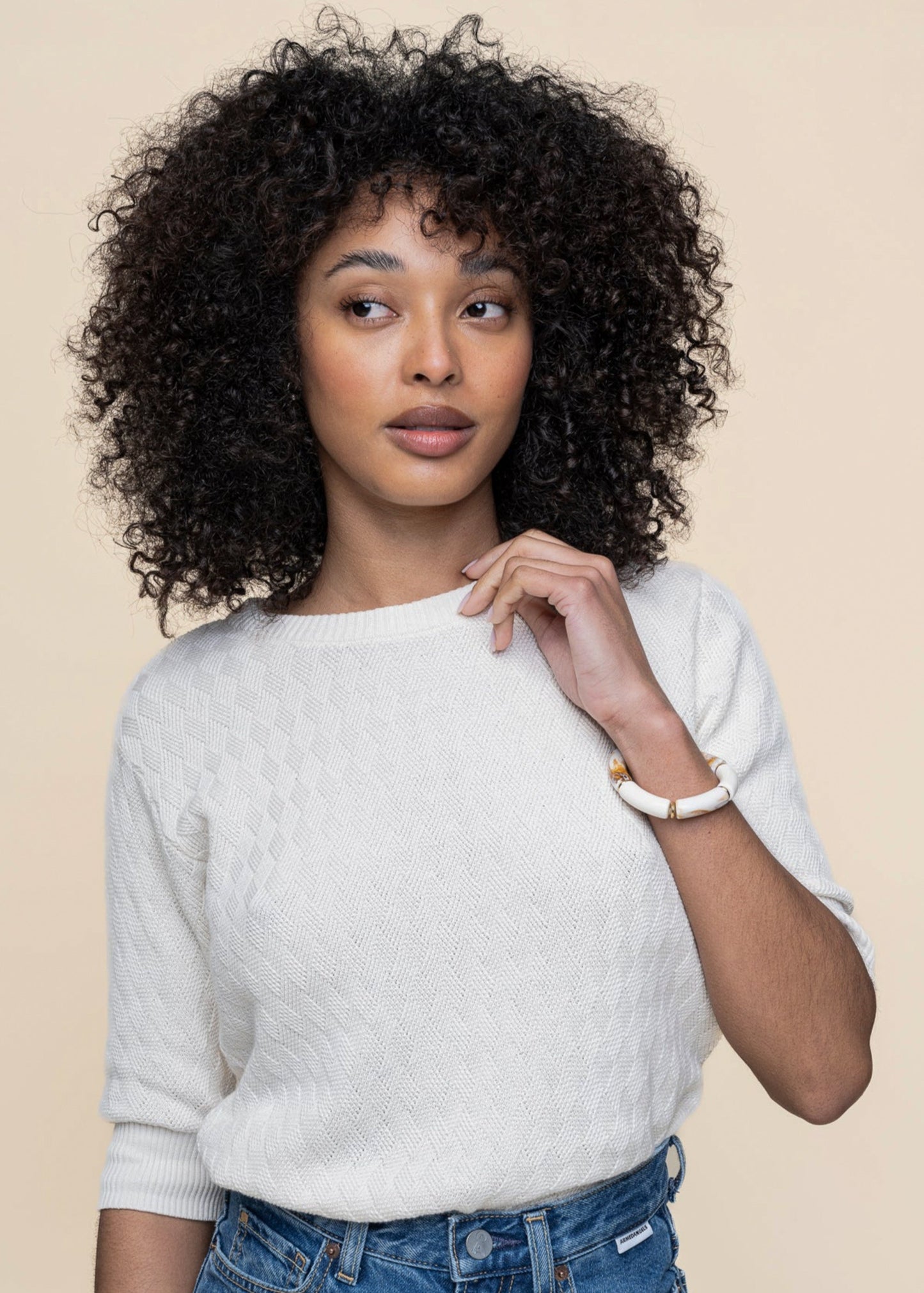 Top maille en coton bio | beige "muike-gots sweater - cream"