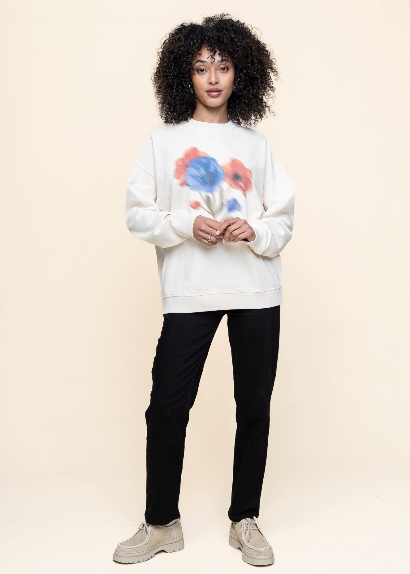 Sweat en coton bio | écru "blurry flower jimena sweatshirt "