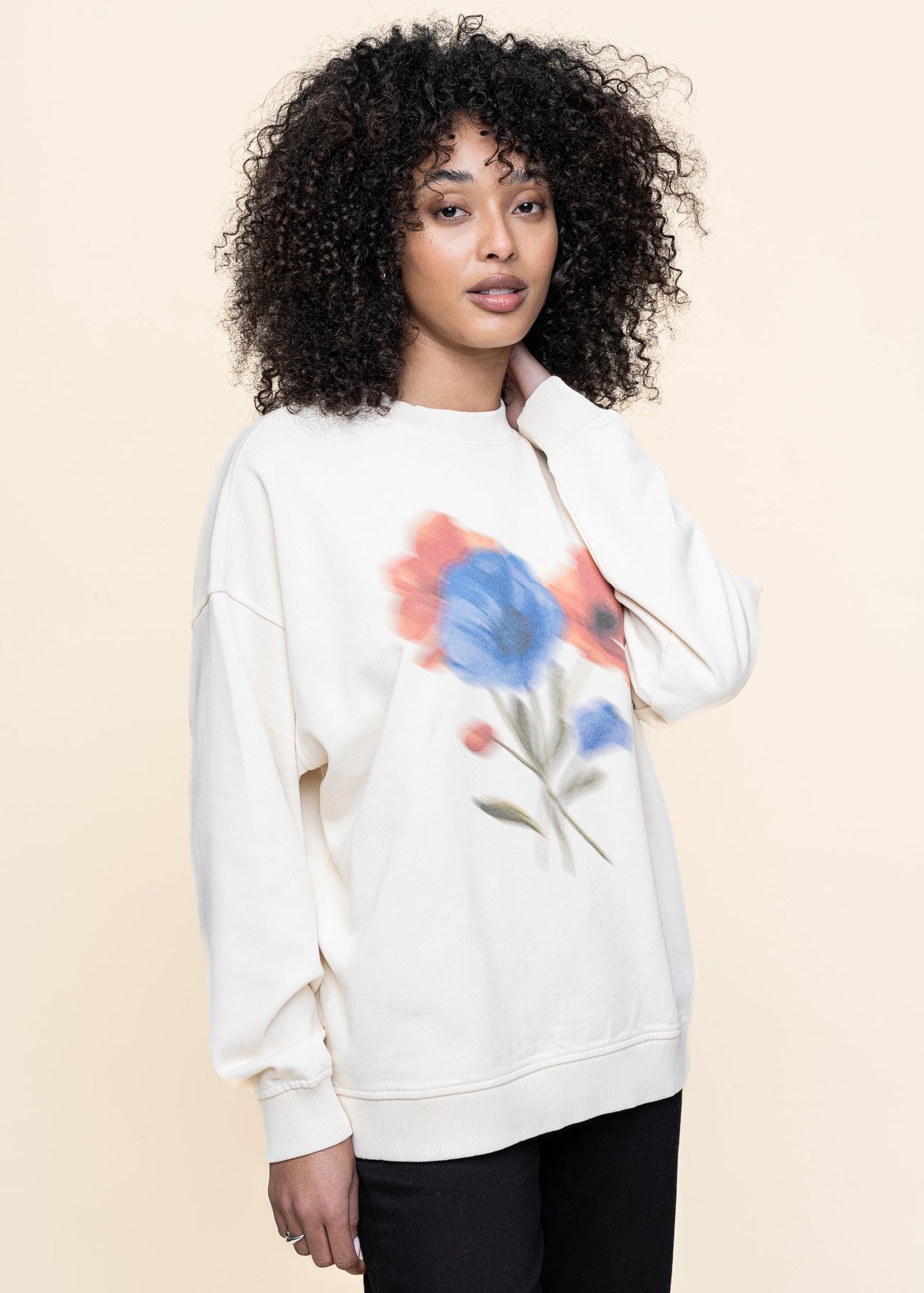 Sweat en coton bio | écru "blurry flower jimena sweatshirt "