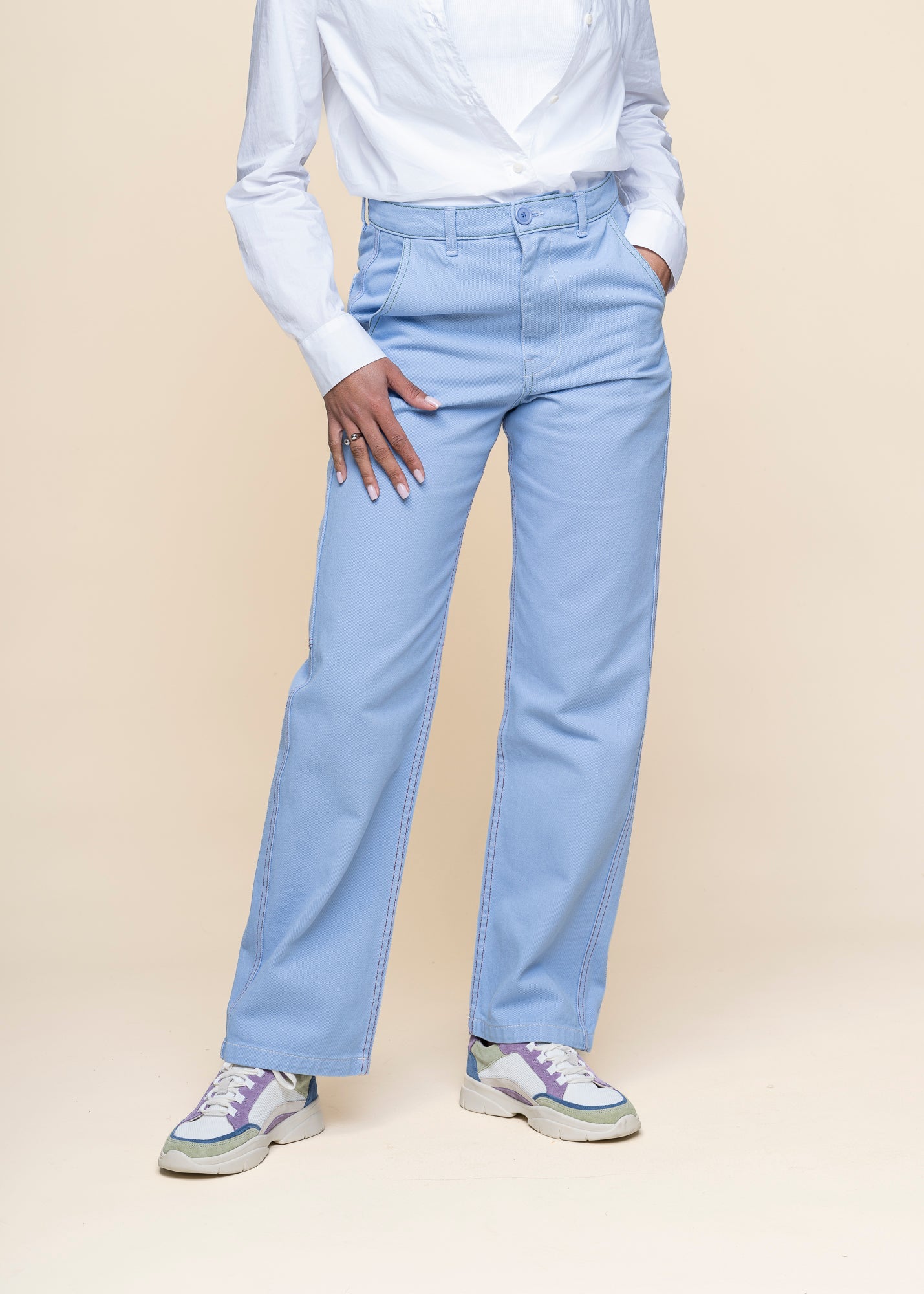 Pantalon droit en coton bio | bleu ciel "Éclore"