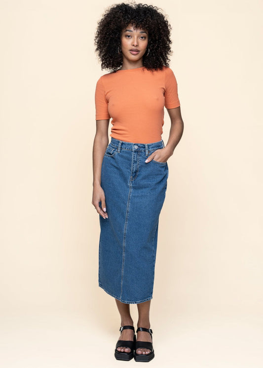 Jupe longue jean en coton bio | bleu "kaalyke - daydream"