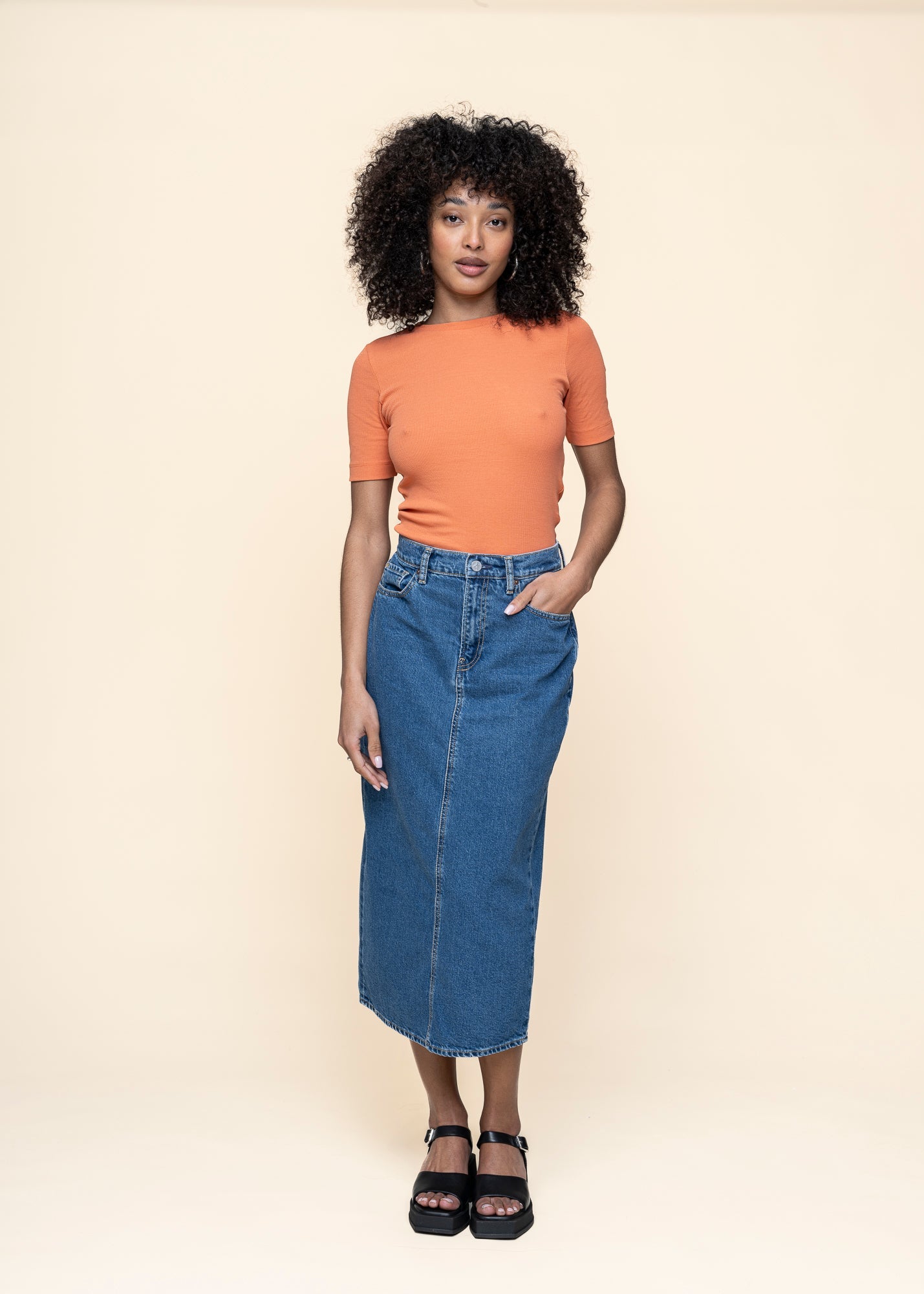 T-shirt en coton biologique | orange "rib t-shirt - langoustino"