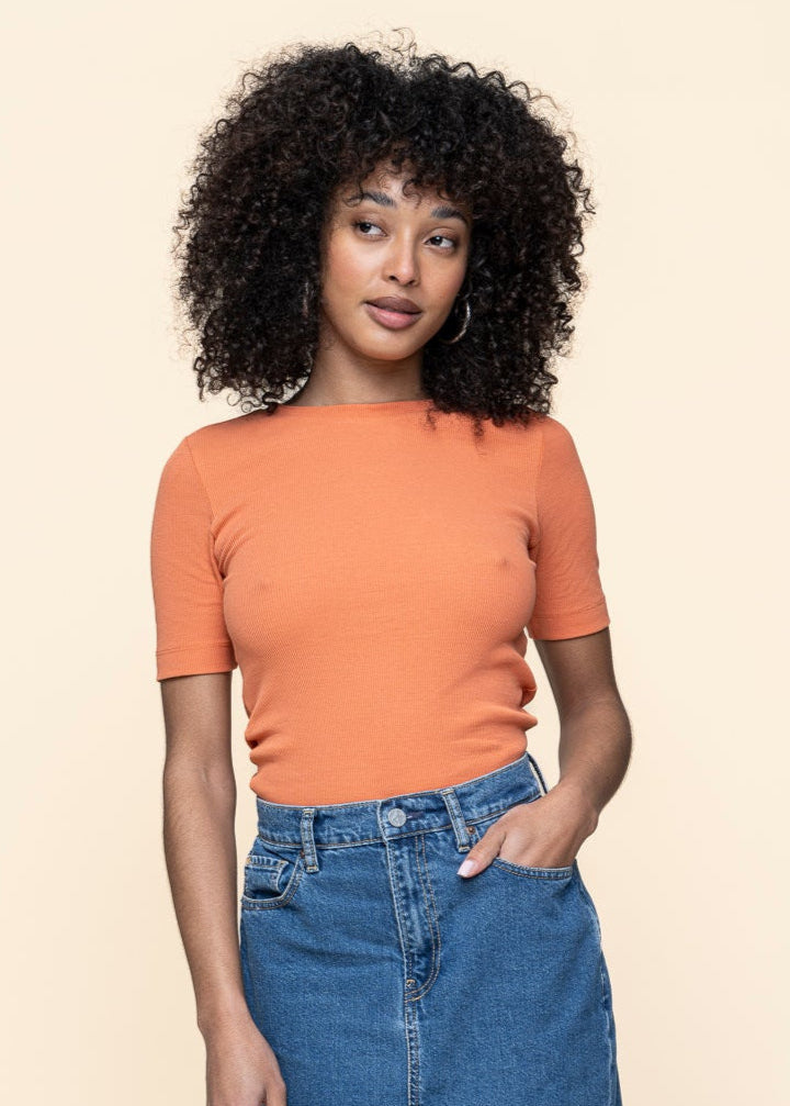 T-shirt en coton biologique | orange "rib t-shirt - langoustino"