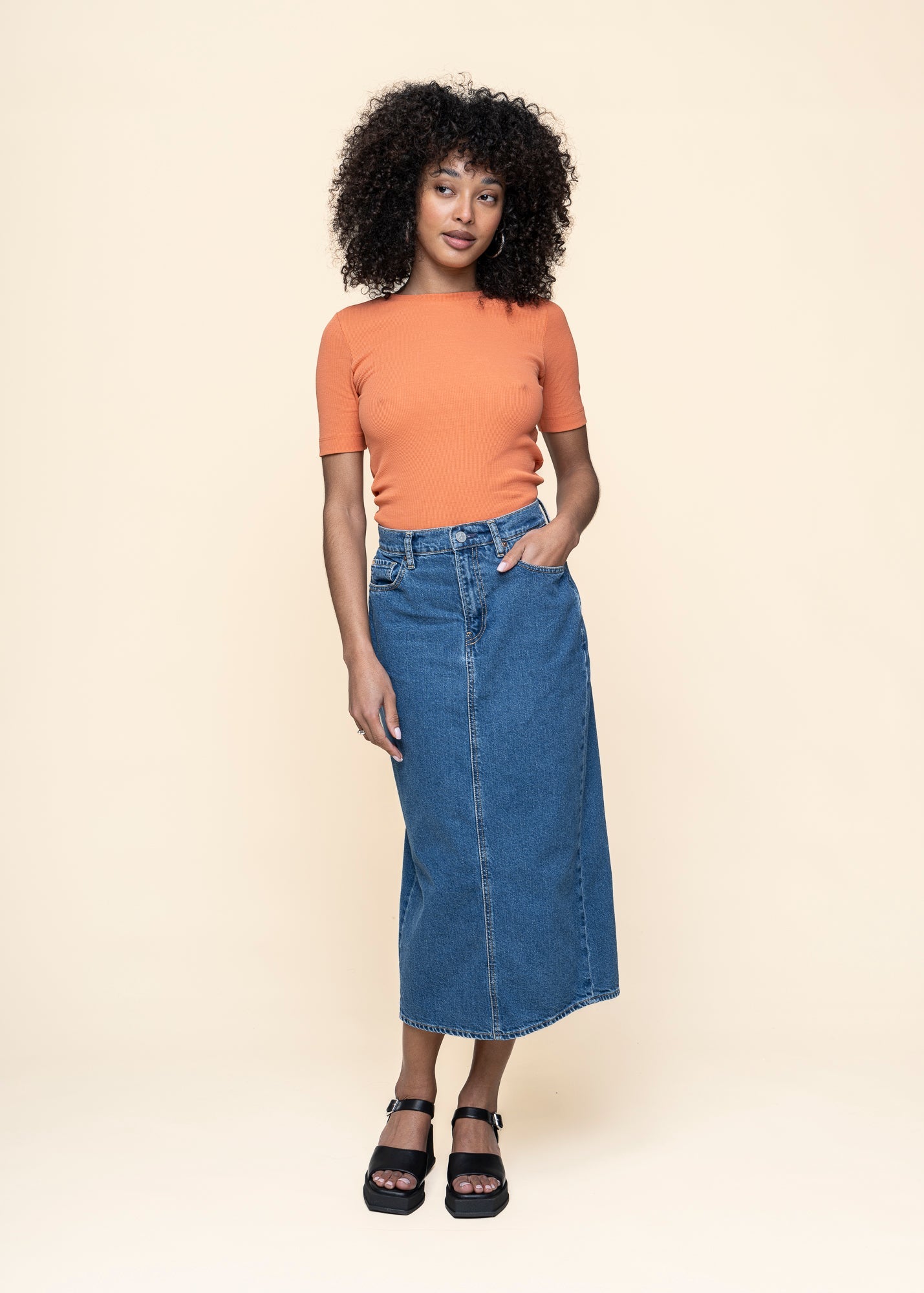Jupe longue jean en coton bio | bleu "kaalyke - daydream"