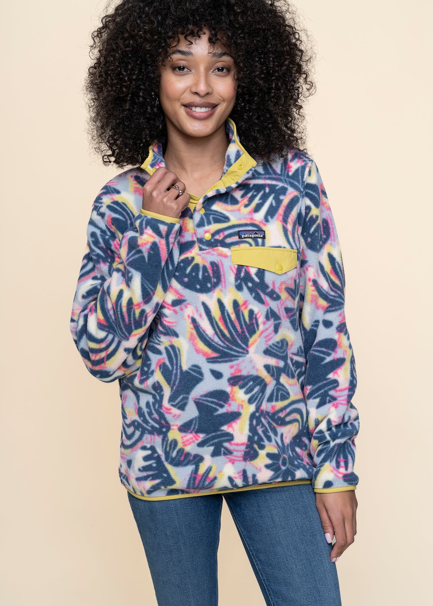 Polaire en matières recyclées | multicolore  "synch snap-t - wild botanist : tidal teal"