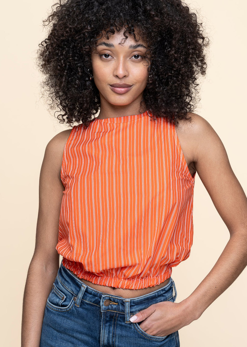 Top en coton bio | rayé "Amalien - cherry red/white striped"