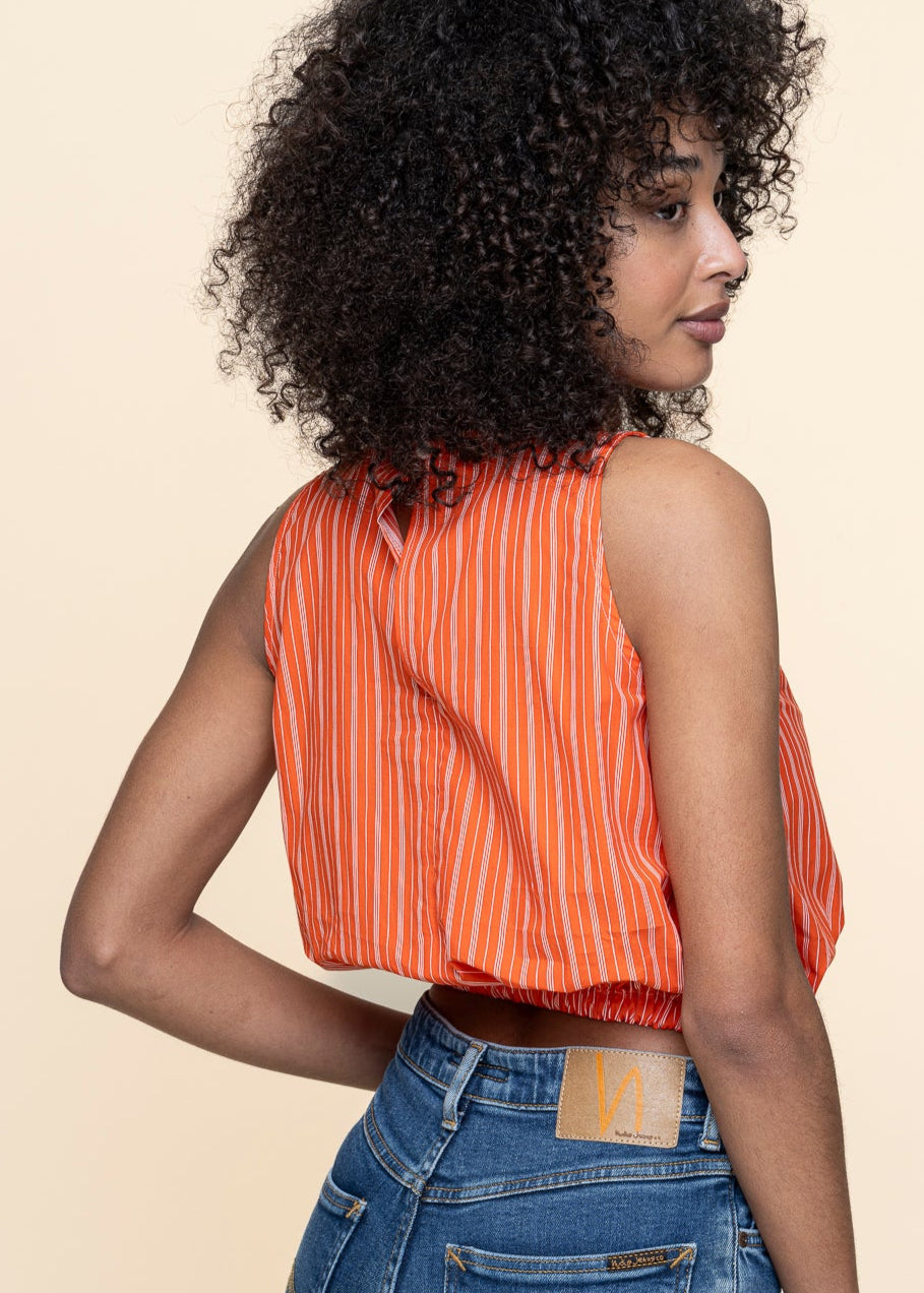Top en coton bio | rayé "Amalien - cherry red/white striped"