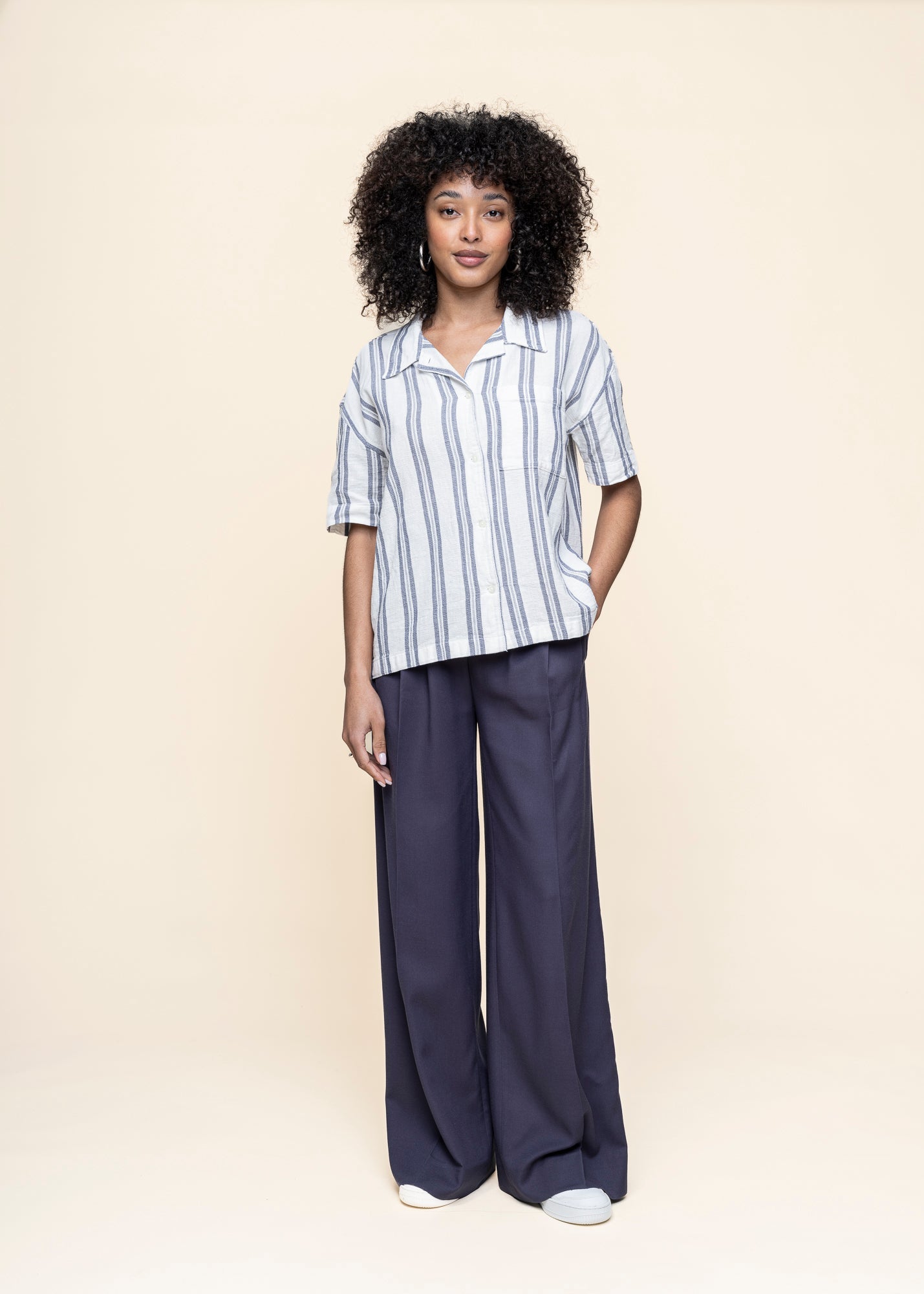 Chemise manches courtes en coton bio | rayé "Striped short sleeved shirt blue stripe"