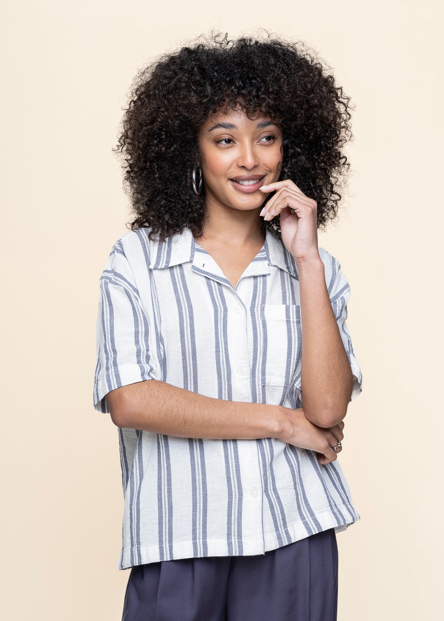 Chemise manches courtes en coton bio | rayé "Striped short sleeved shirt blue stripe"
