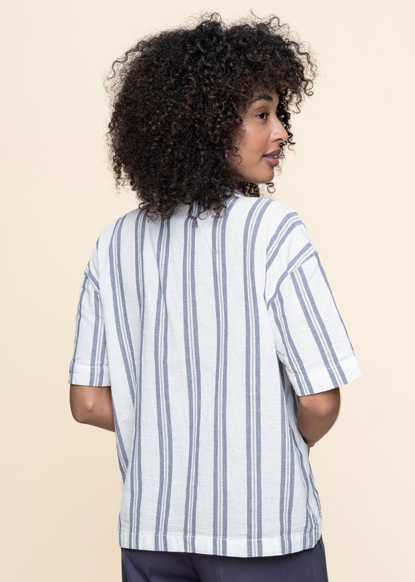 Chemise manches courtes en coton bio | rayé "Striped short sleeved shirt blue stripe"