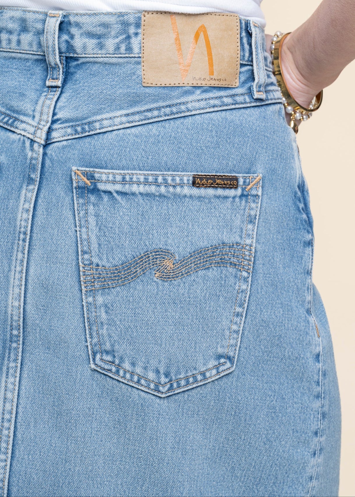 Jupe longue jean en coton bio | bleu "anna denim skirt desert - light blue"