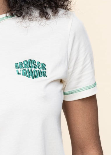 T-shirt en coton bio | écru 'Choix - vanille logo vert'