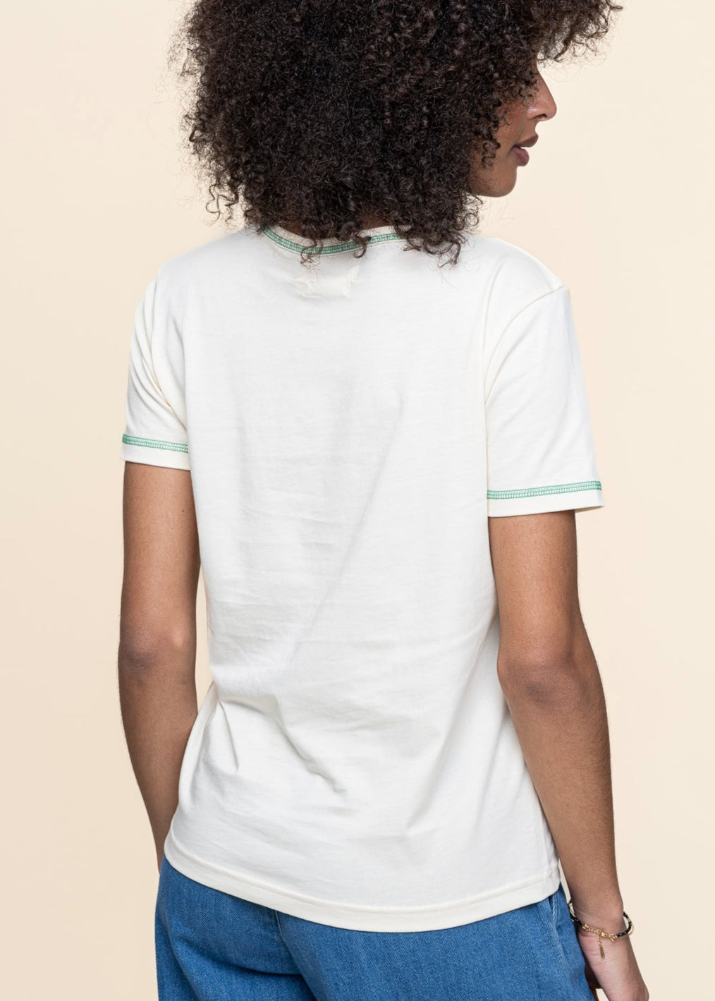 T-shirt en coton bio | écru 'Choix - vanille logo vert'