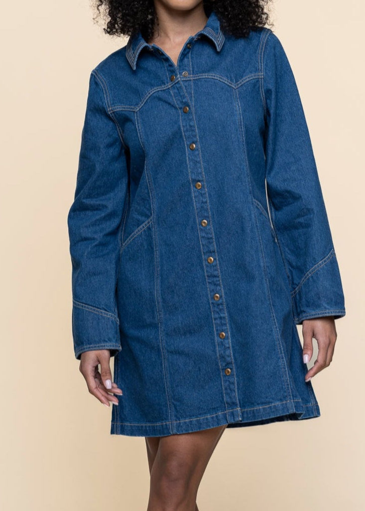 Robe denim en coton biologique | bleu "maj western denim dress - blue"