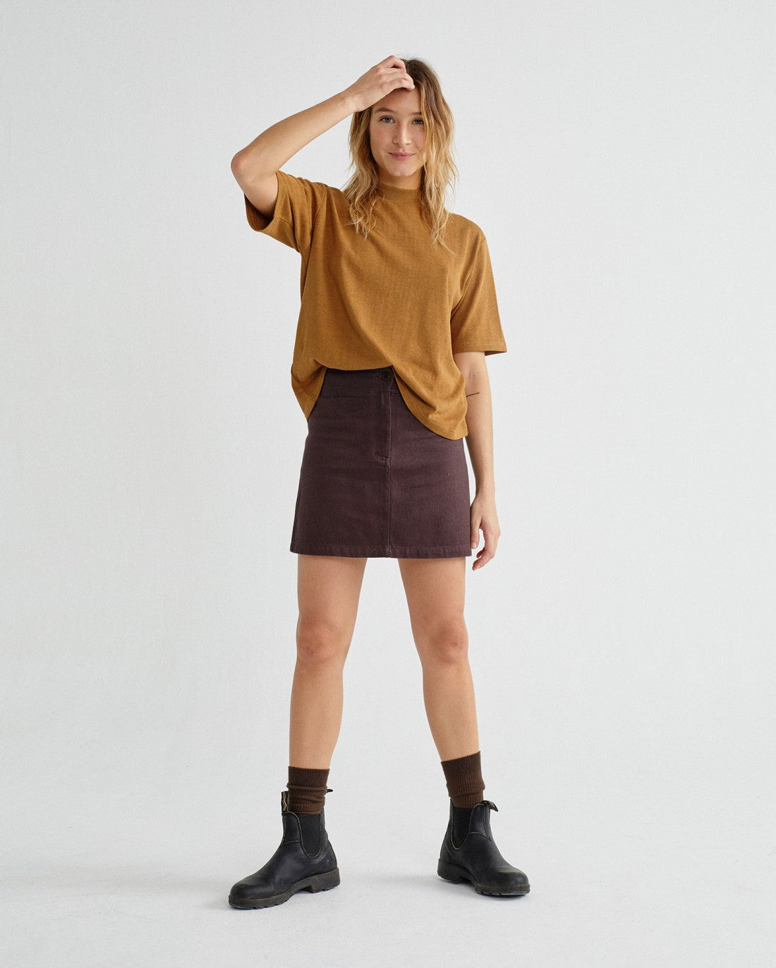 T-shirt ample camel en chanvre et coton bio - Aidin
