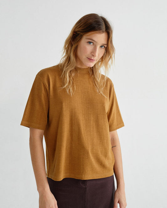 T-shirt ample camel en chanvre et coton bio - Aidin